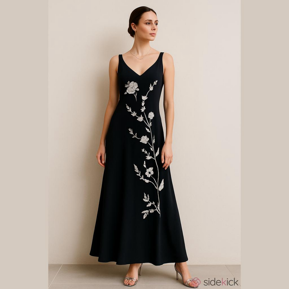 Maria Grazia Severi Lined Summer Maxi Dress Sequin Floral Sleeveless Size EU 44 - Picture 11 of 11